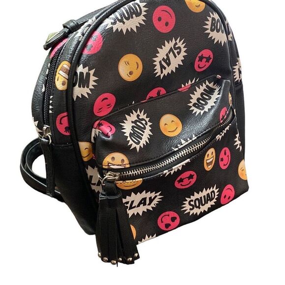 Backpack Emoji Slay Boom Squad Small Bag Black and Multicolor School Work Fun - Picture 6 of 8